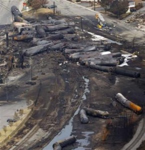 The remains of a burnt train are seen in Lac Megantic, July 8, 2013. REUTERS/Mathieu Belanger