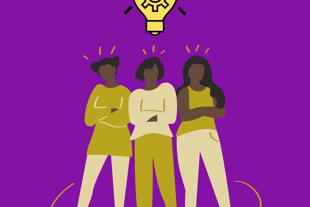 Three Black women under a lightbulb